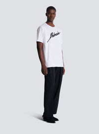 T-shirt brodé balmain lettre   - Blanc & Noir