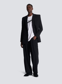 T-shirt brodé balmain lettre   - Blanc & Noir