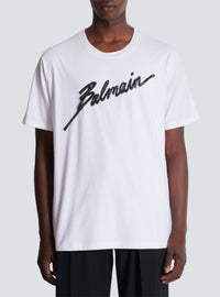 T-shirt brodé balmain lettre   - Blanc & Noir