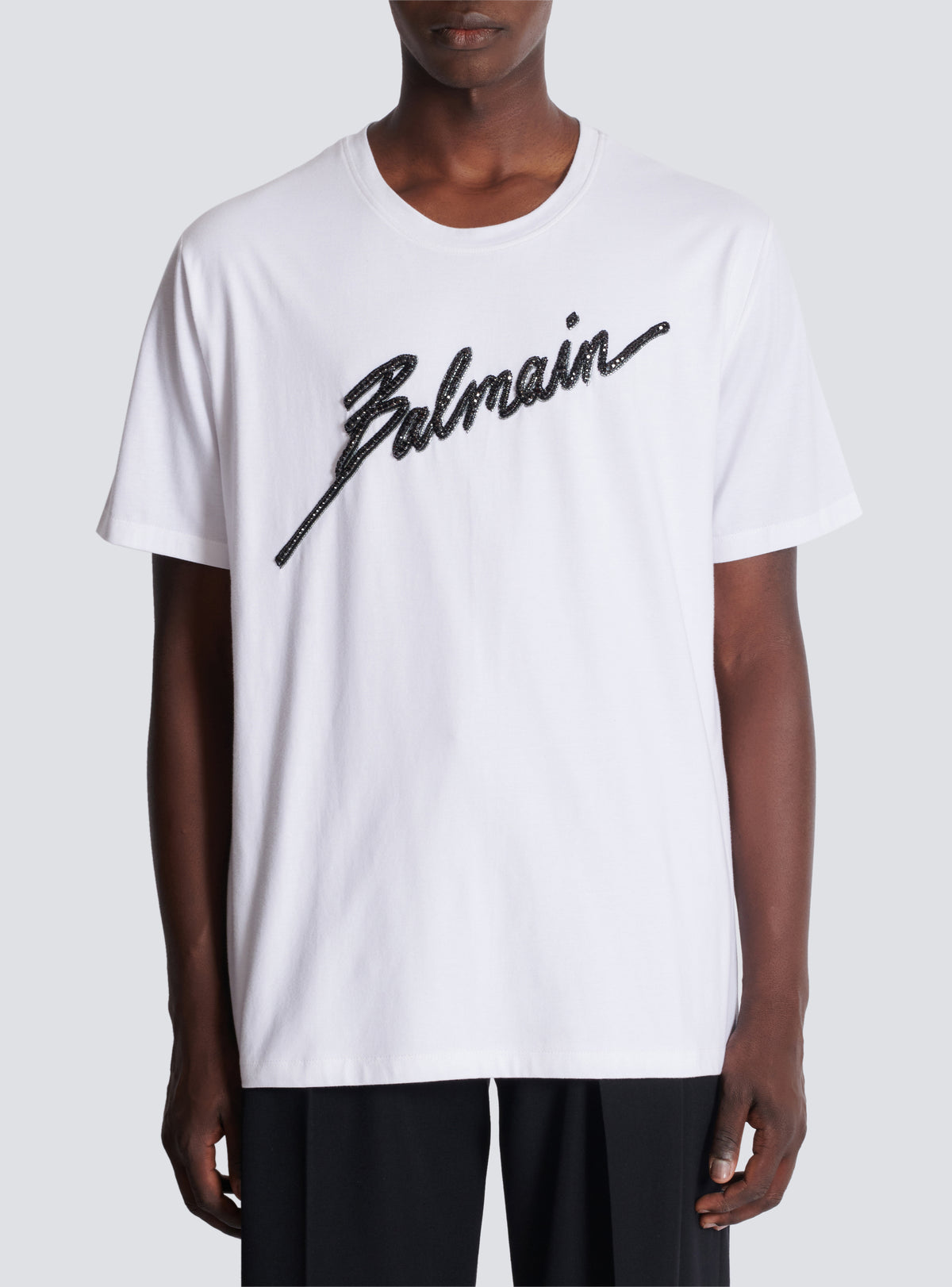 T-shirt brodé balmain lettre   - Blanc & Noir