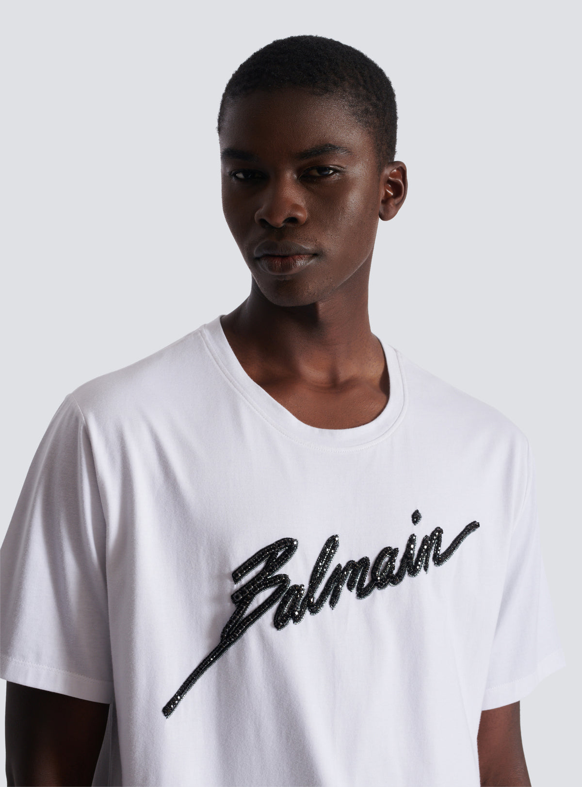T-shirt brodé balmain lettre   - Blanc & Noir
