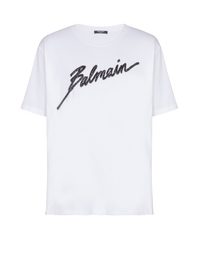 T-shirt brodé balmain lettre   - Blanc & Noir
