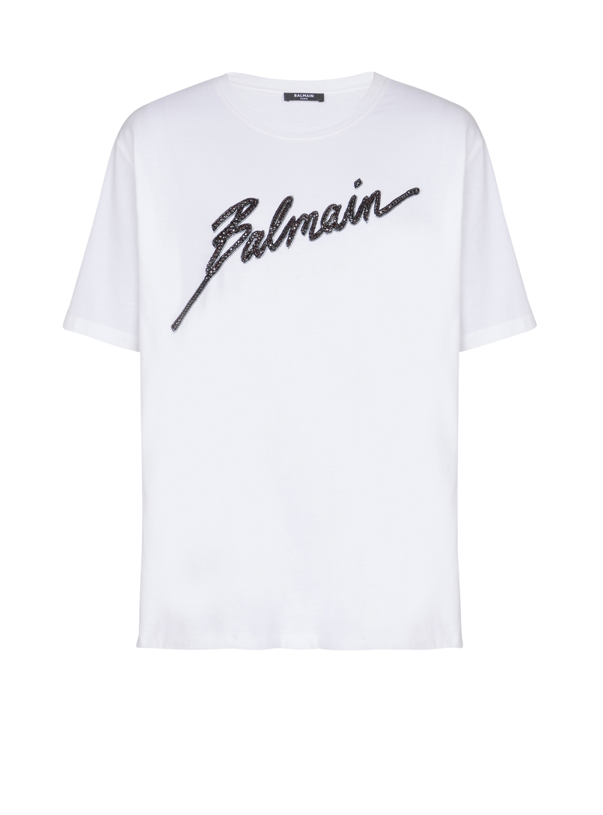 T-shirt brodé balmain lettre   - Blanc & Noir
