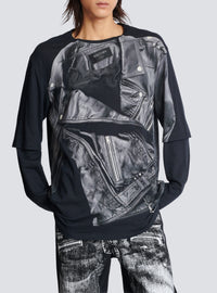 T-shirt à manches longues imprimé veste biker - Noir
