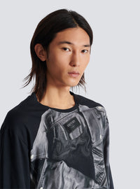 T-shirt à manches longues imprimé trompe-l’œil veste biker - Noir