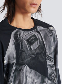 T-shirt à manches longues imprimé veste biker - Noir