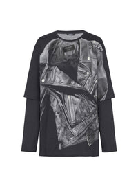 T-shirt à manches longues imprimé veste biker - Noir