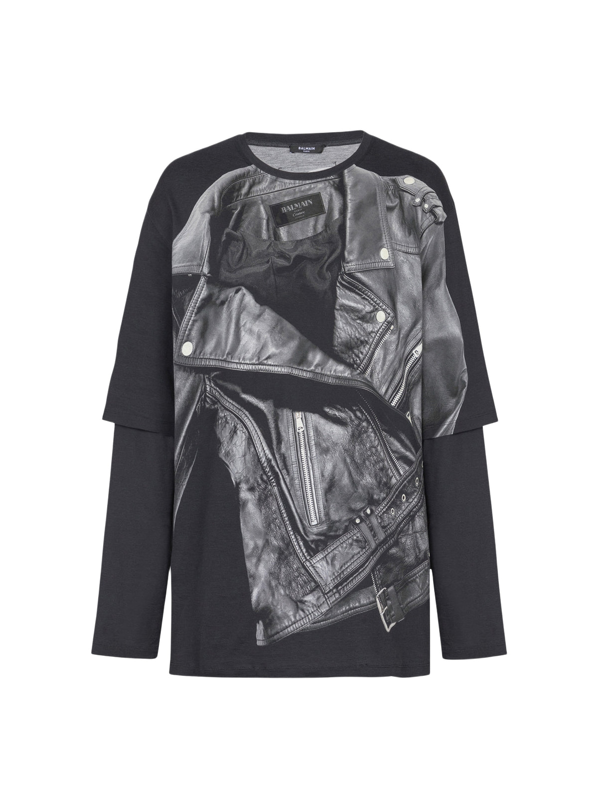 T-shirt à manches longues imprimé veste biker - Noir