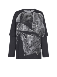 T-shirt à manches longues imprimé trompe-l’œil veste biker - Noir