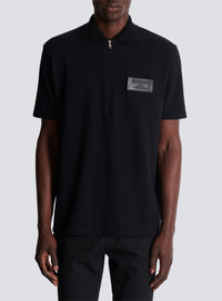 Polo en coton avec étiquette balmain couture en cuir - Noir