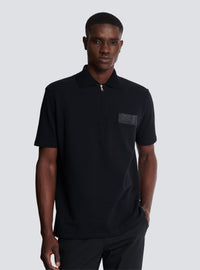 Polo en coton avec étiquette balmain couture en cuir - Noir