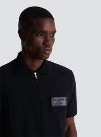 Polo en coton avec étiquette balmain couture en cuir - Noir