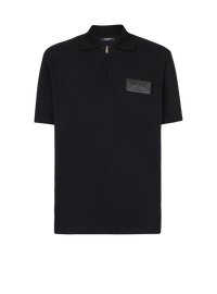 Polo en coton avec étiquette balmain couture en cuir - Noir