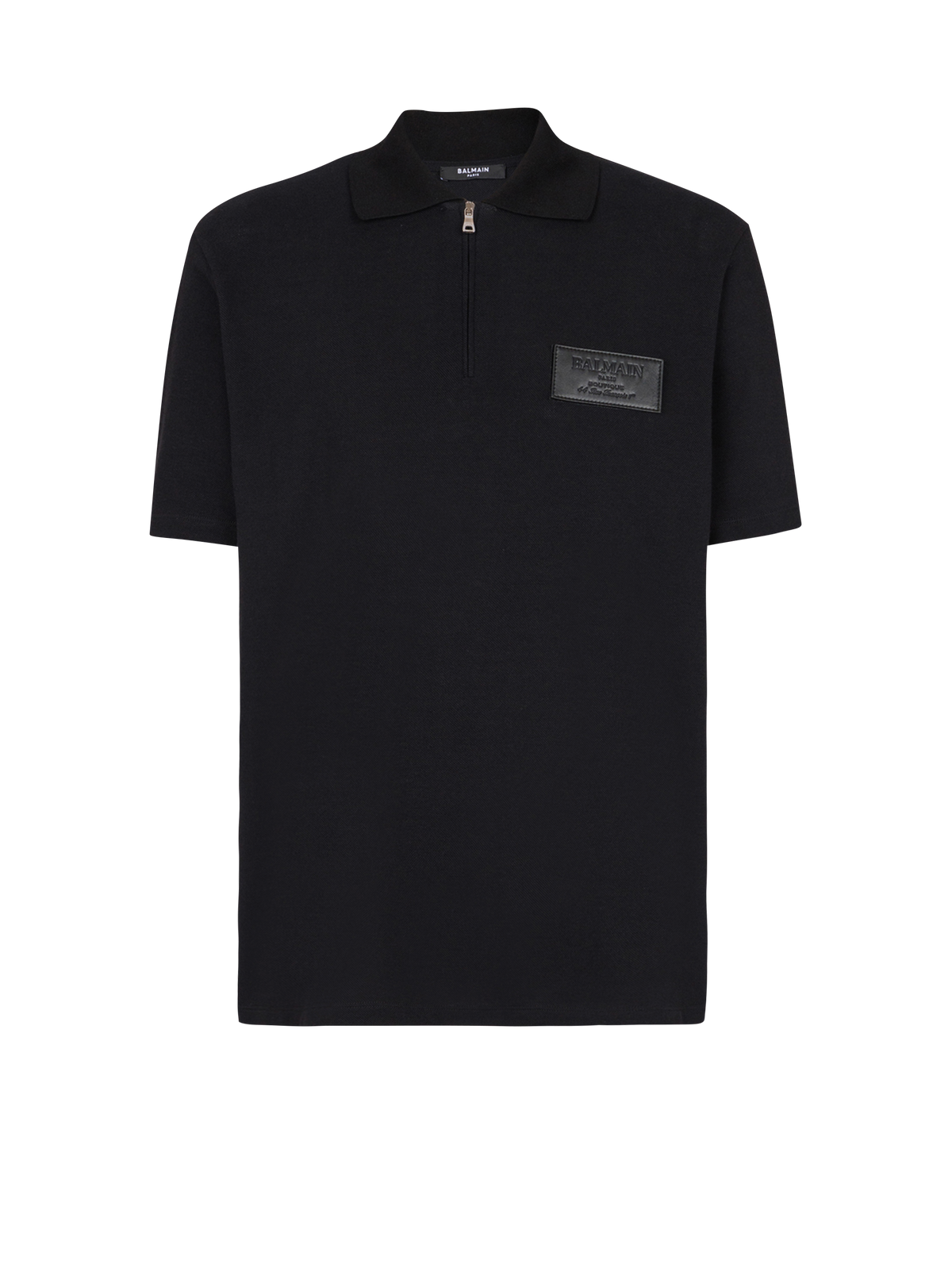 Polo en coton avec étiquette balmain couture en cuir - Noir