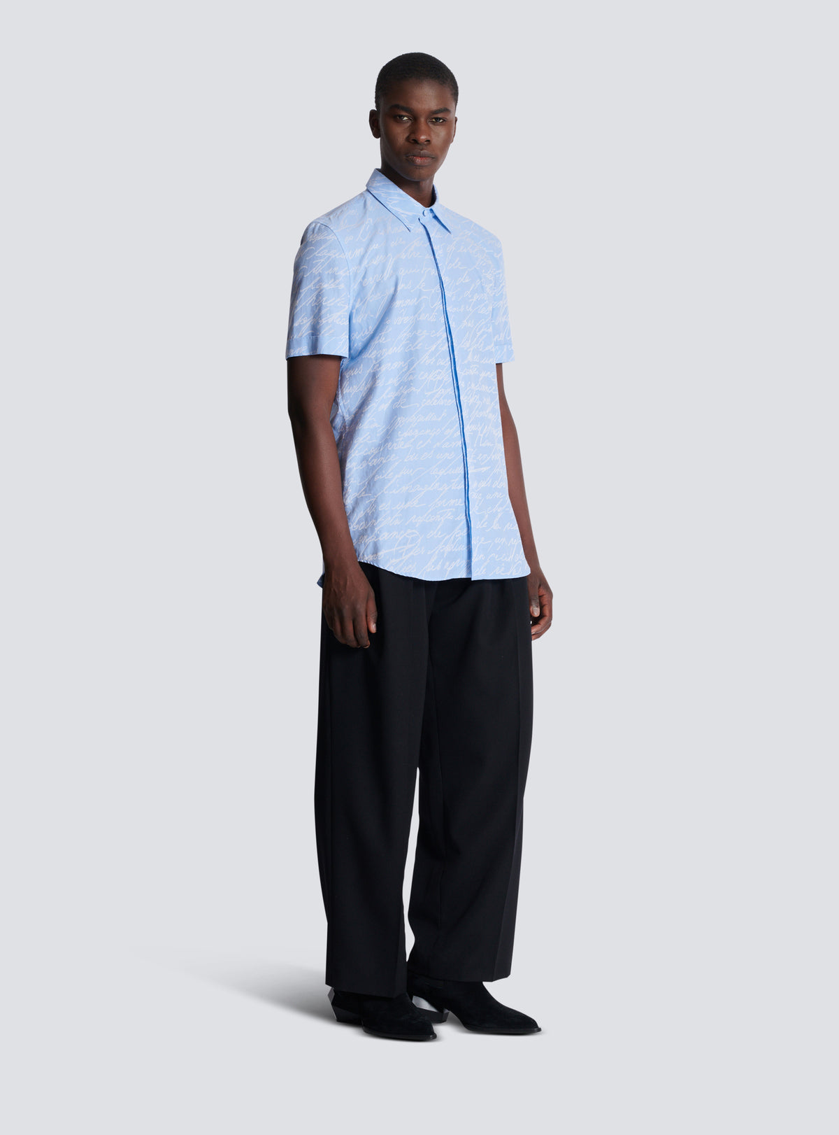 Chemise en jacquard à motif « lettre d'amour » - Bleu Clair & Blanc