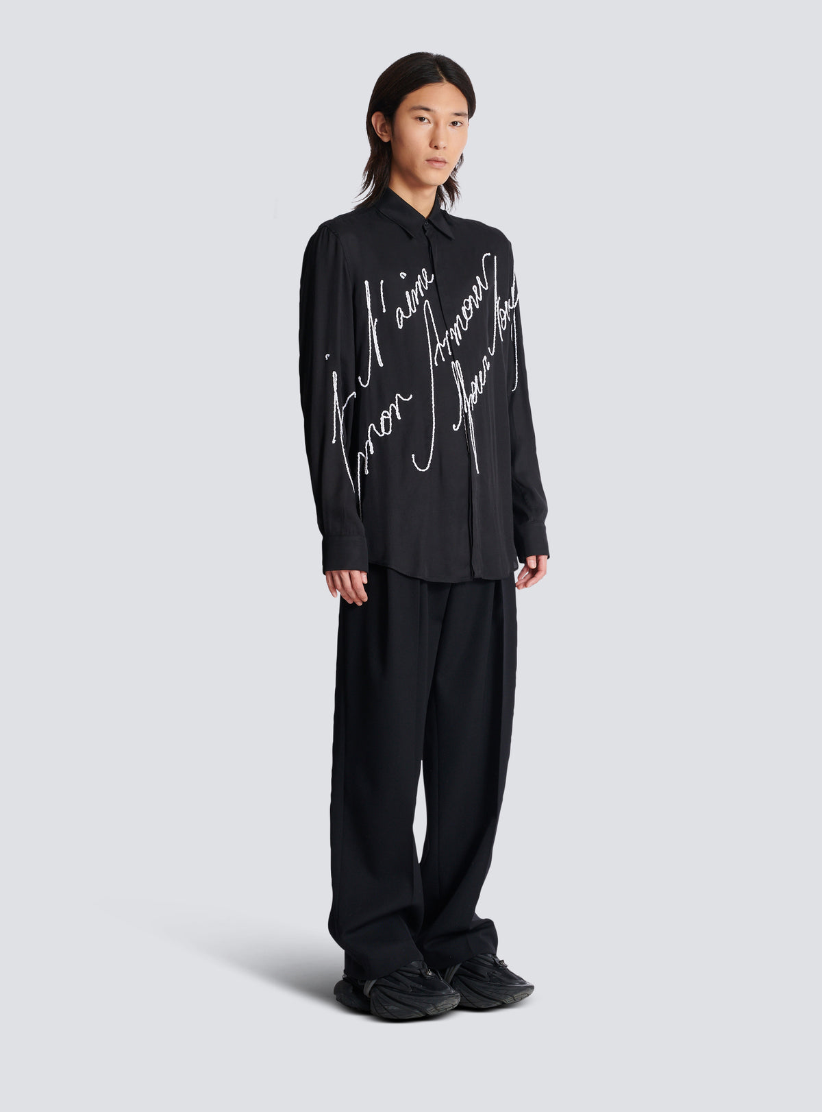 Chemise fluide brodée « lettre d'amour » - Noir & Blanc