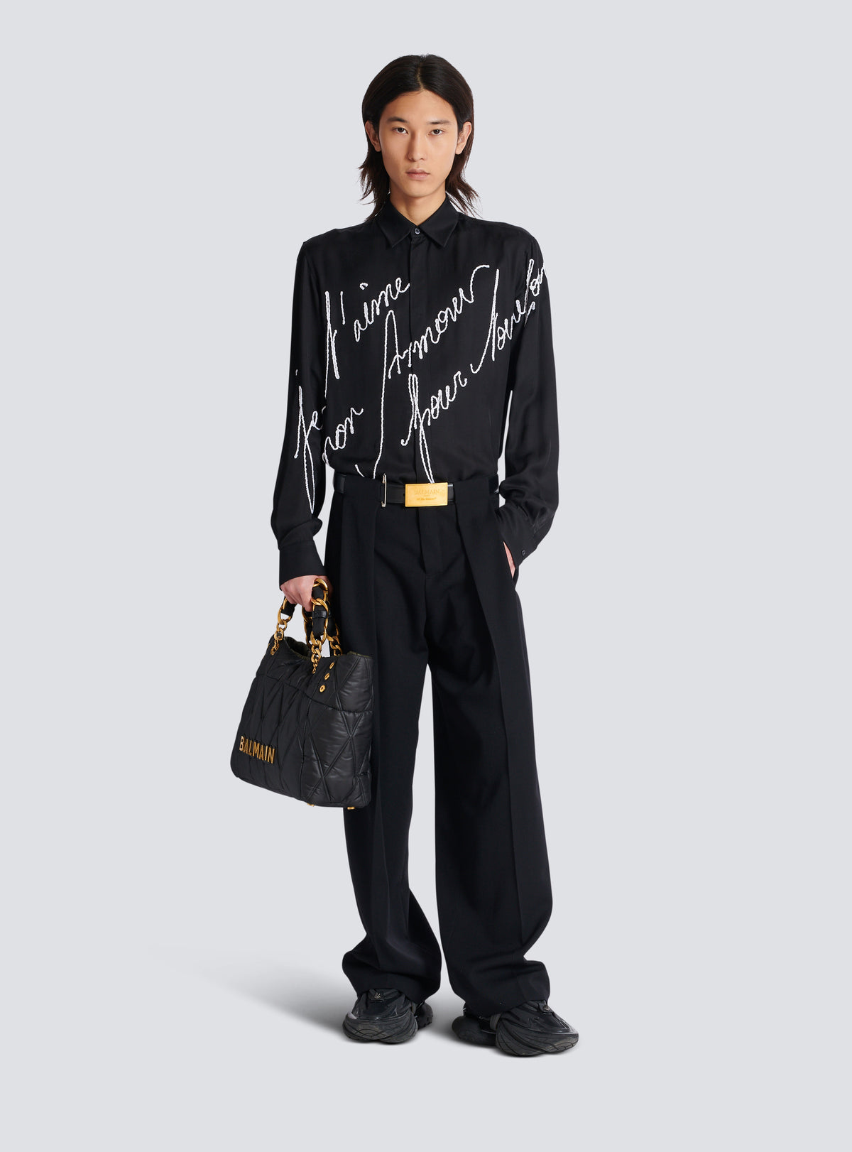 Chemise fluide brodée « lettre d'amour » - Noir & Blanc