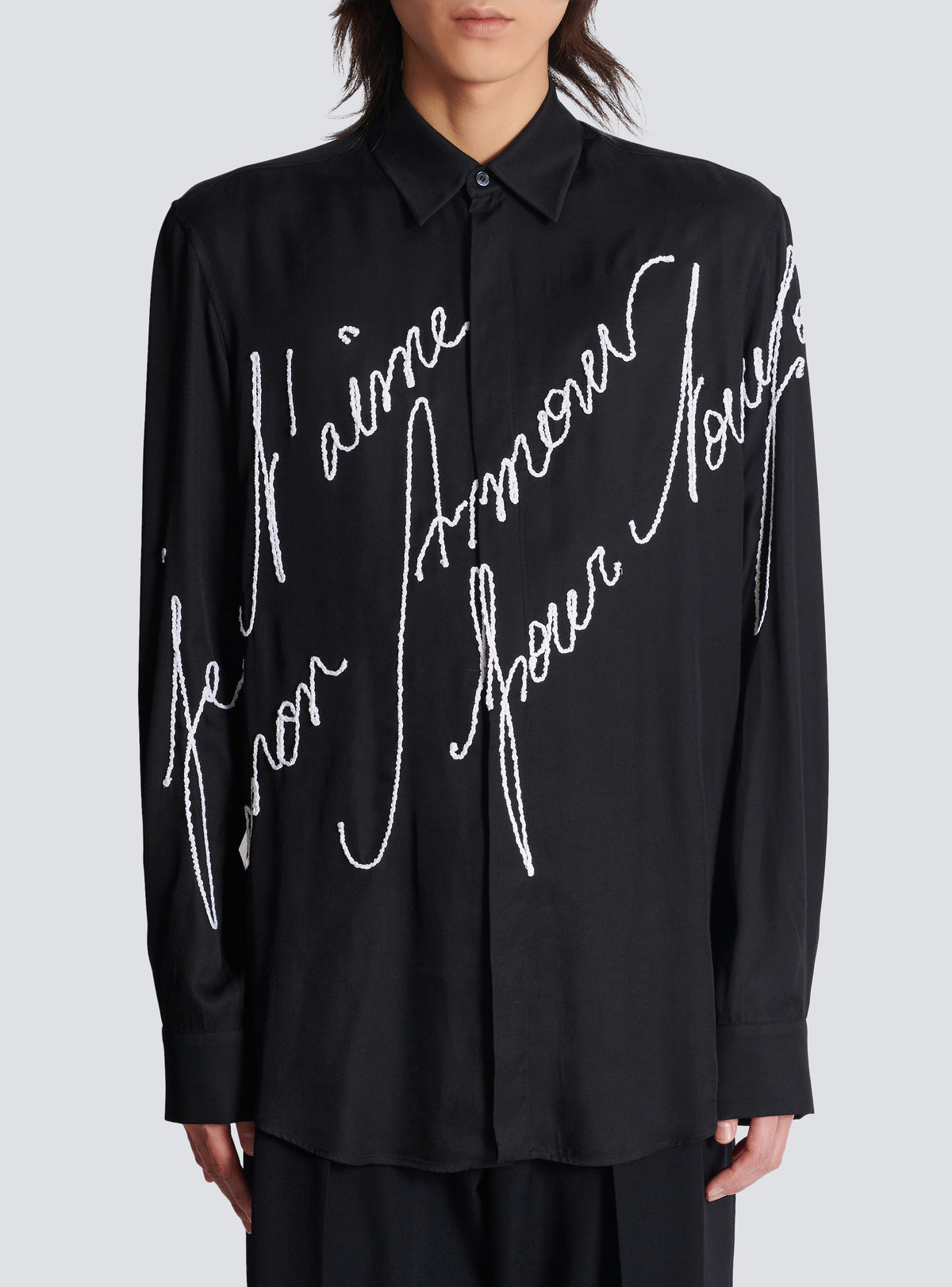 Chemise fluide brodée « lettre d'amour » - Noir & Blanc