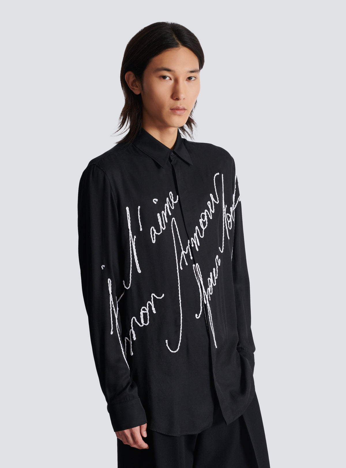 Chemise fluide brodée « lettre d'amour » - Noir & Blanc
