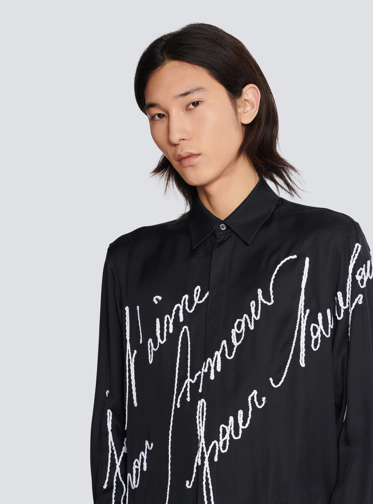 Chemise fluide brodée « lettre d'amour » - Noir & Blanc