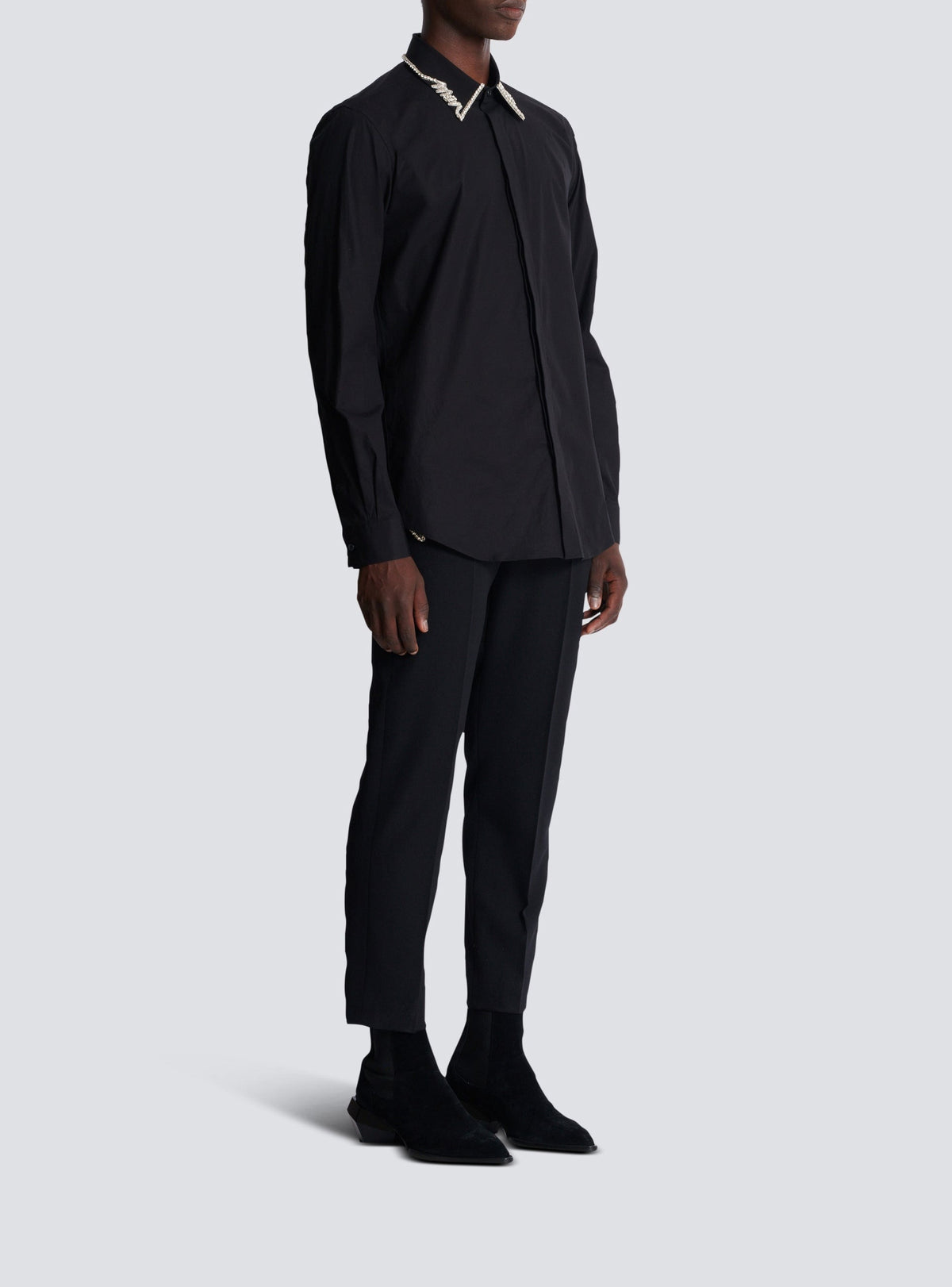 Chemise à col brodé en popeline - Noir & Cristal