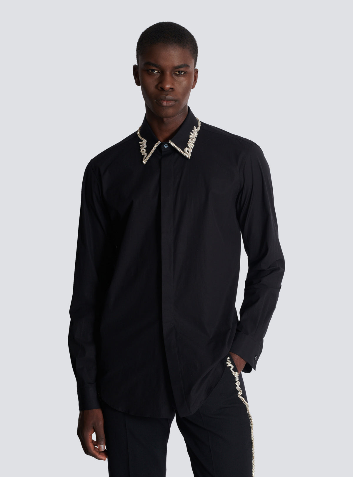 Chemise en popeline à col brodé « lettre d'amour » - Noir & Cristal