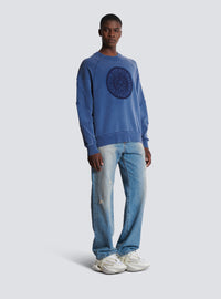 Sweatshirt côtelé brodé « coin » - Bleu