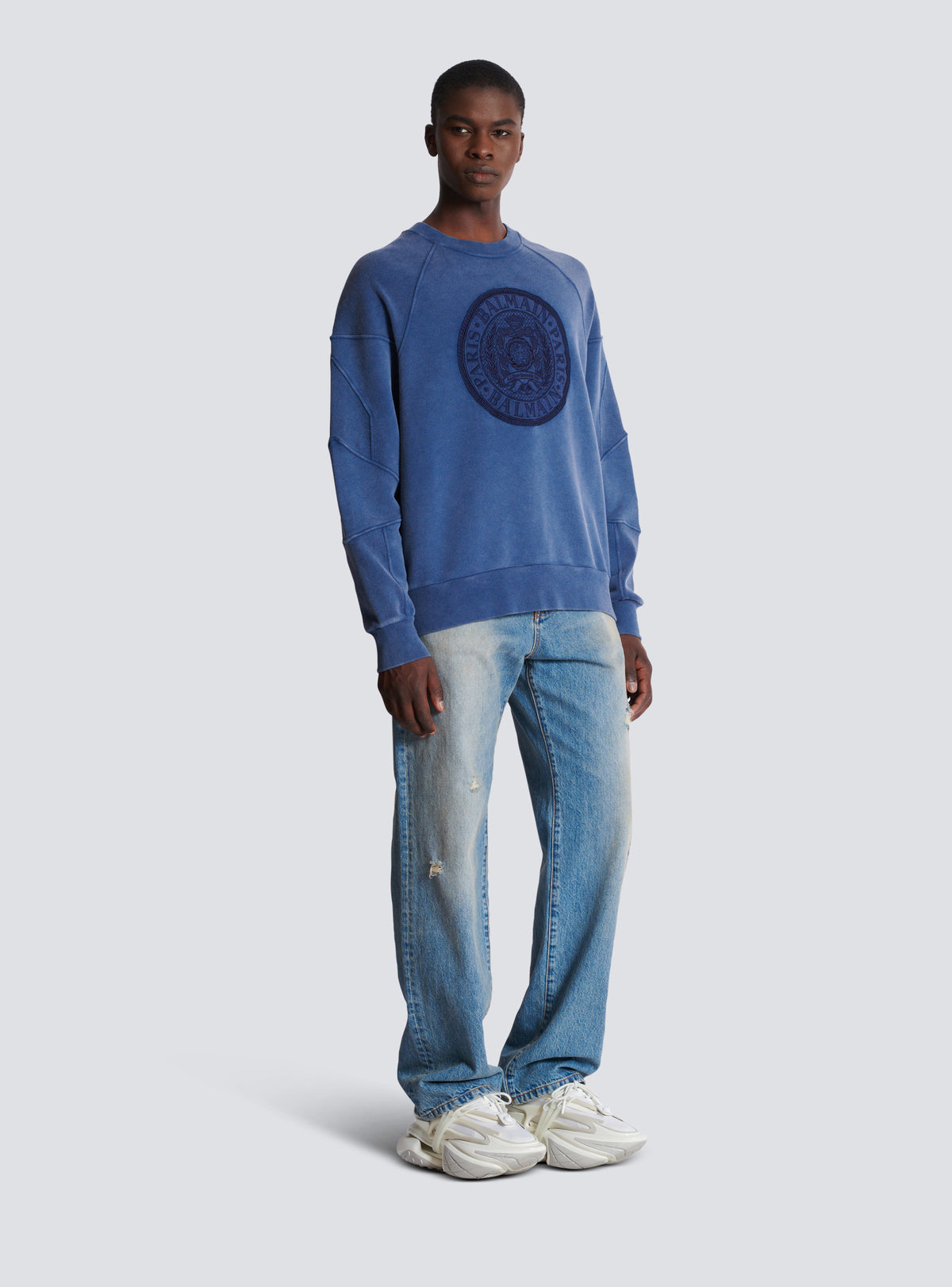Sweatshirt côtelé brodé « coin » - Bleu
