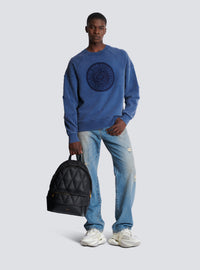 Sweatshirt côtelé brodé « coin » - Bleu