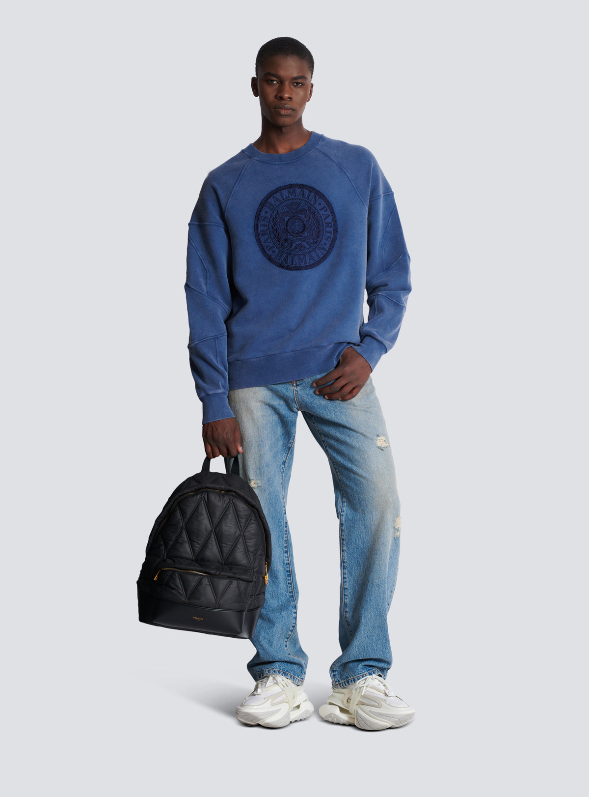 Sweatshirt côtelé brodé « coin » - Bleu