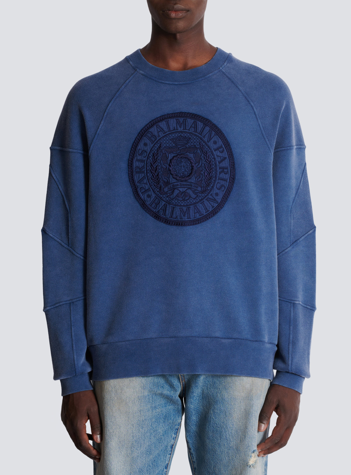 Sweatshirt côtelé brodé « coin » - Bleu