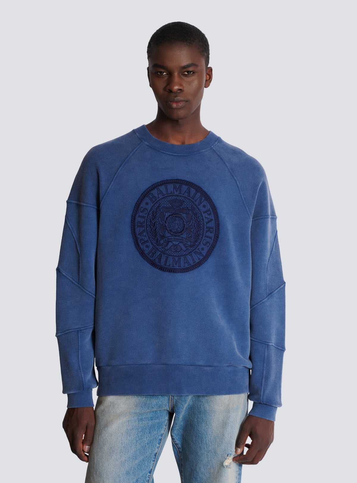 Sweatshirt côtelé brodé « coin » - Bleu