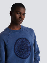 Sweatshirt côtelé brodé « coin » - Bleu