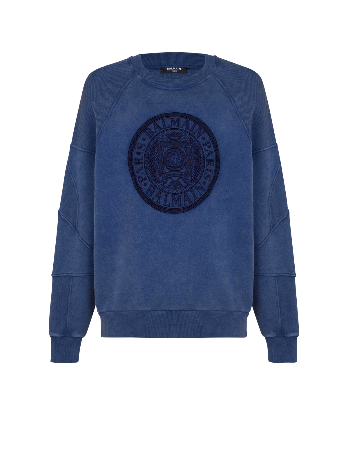 Sweatshirt côtelé brodé « coin » - Bleu