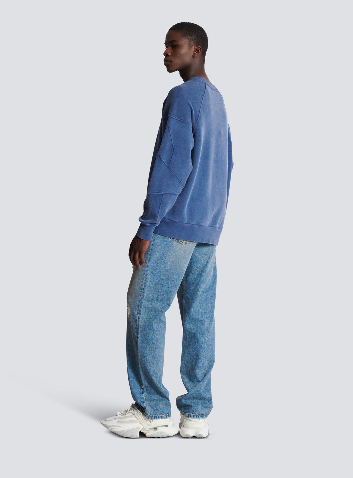 Sweatshirt côtelé brodé « coin » - Bleu