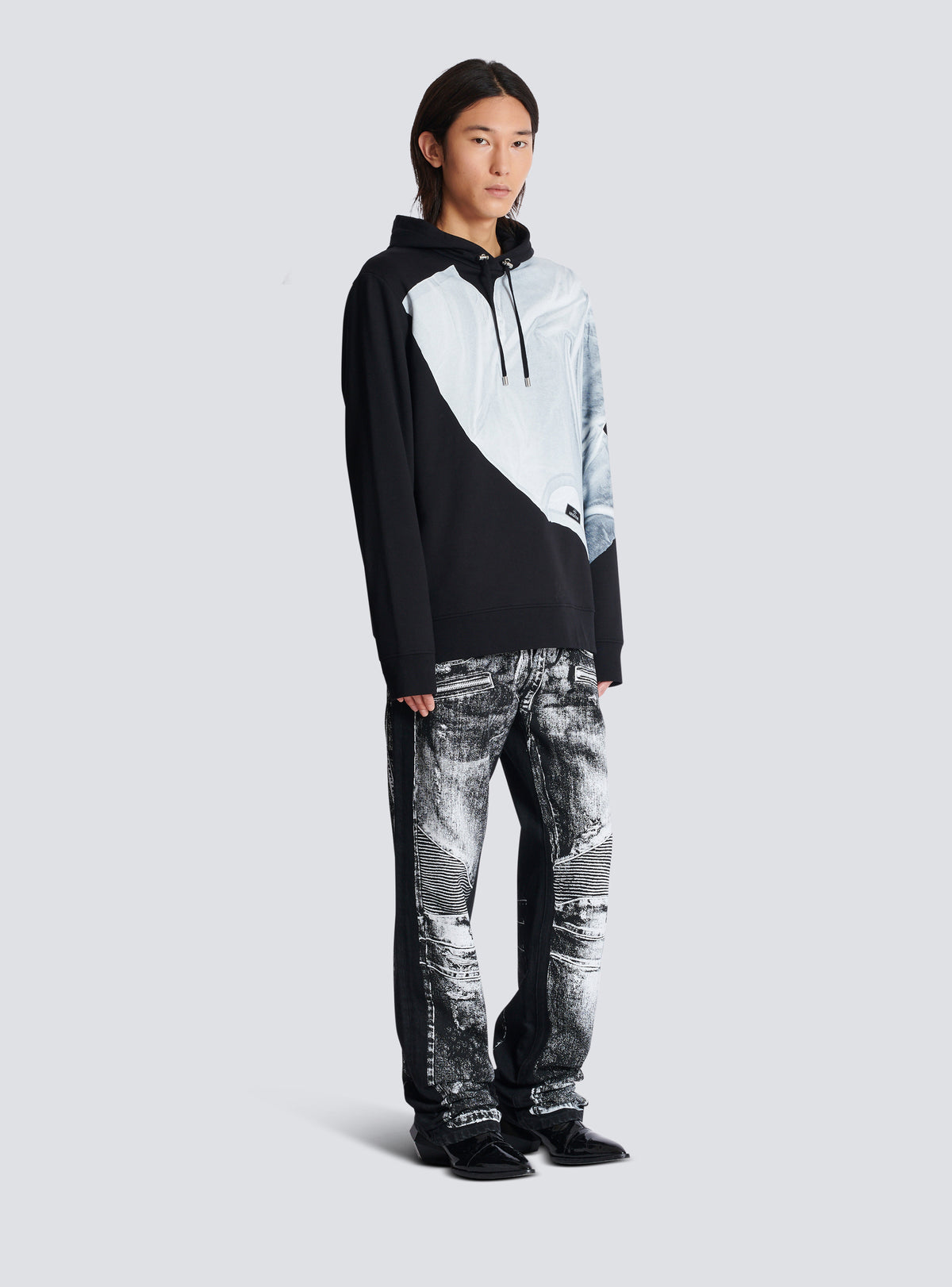 Hoodie imprimé trompe-l'œil t-shirt - Noir & Blanc