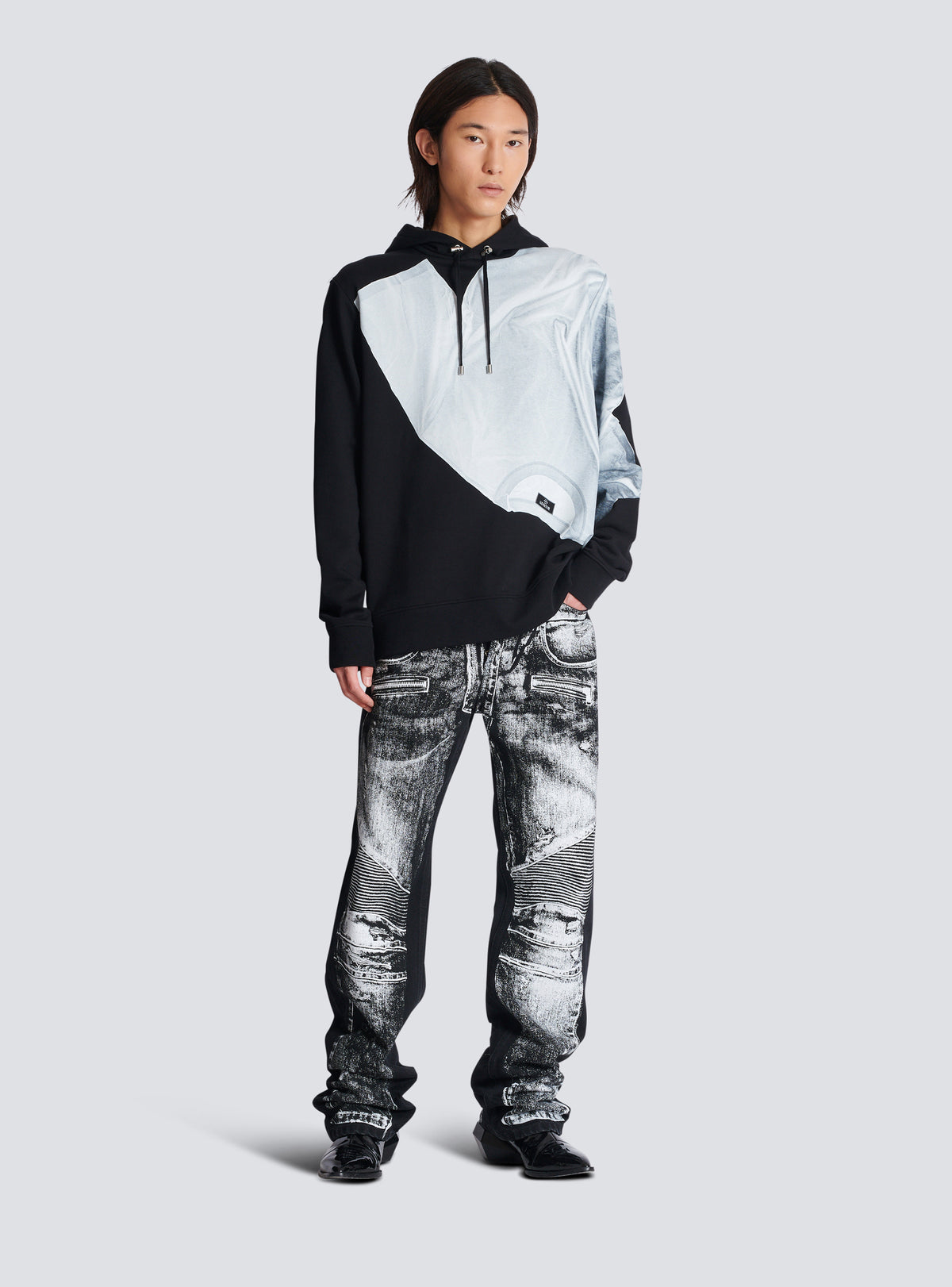 Hoodie imprimé trompe-l'œil t-shirt - Noir & Blanc