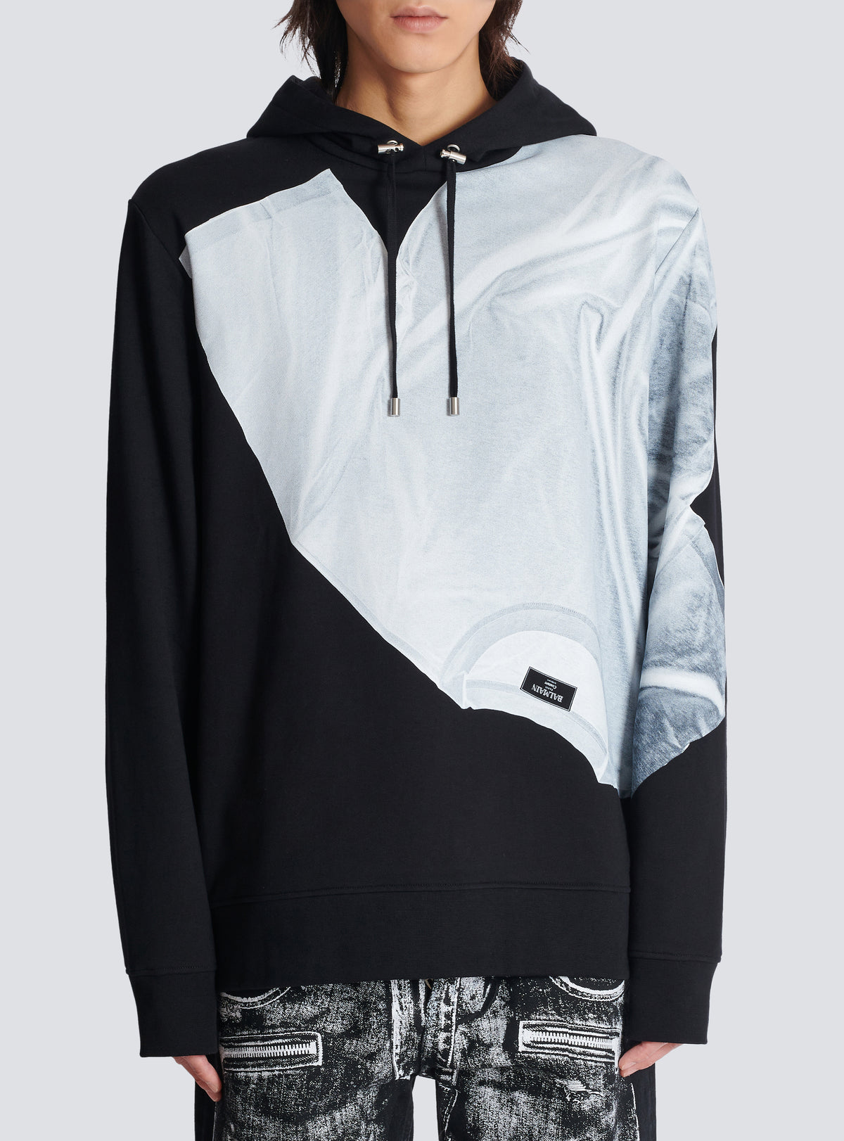 Hoodie imprimé trompe-l'œil t-shirt - Noir & Blanc