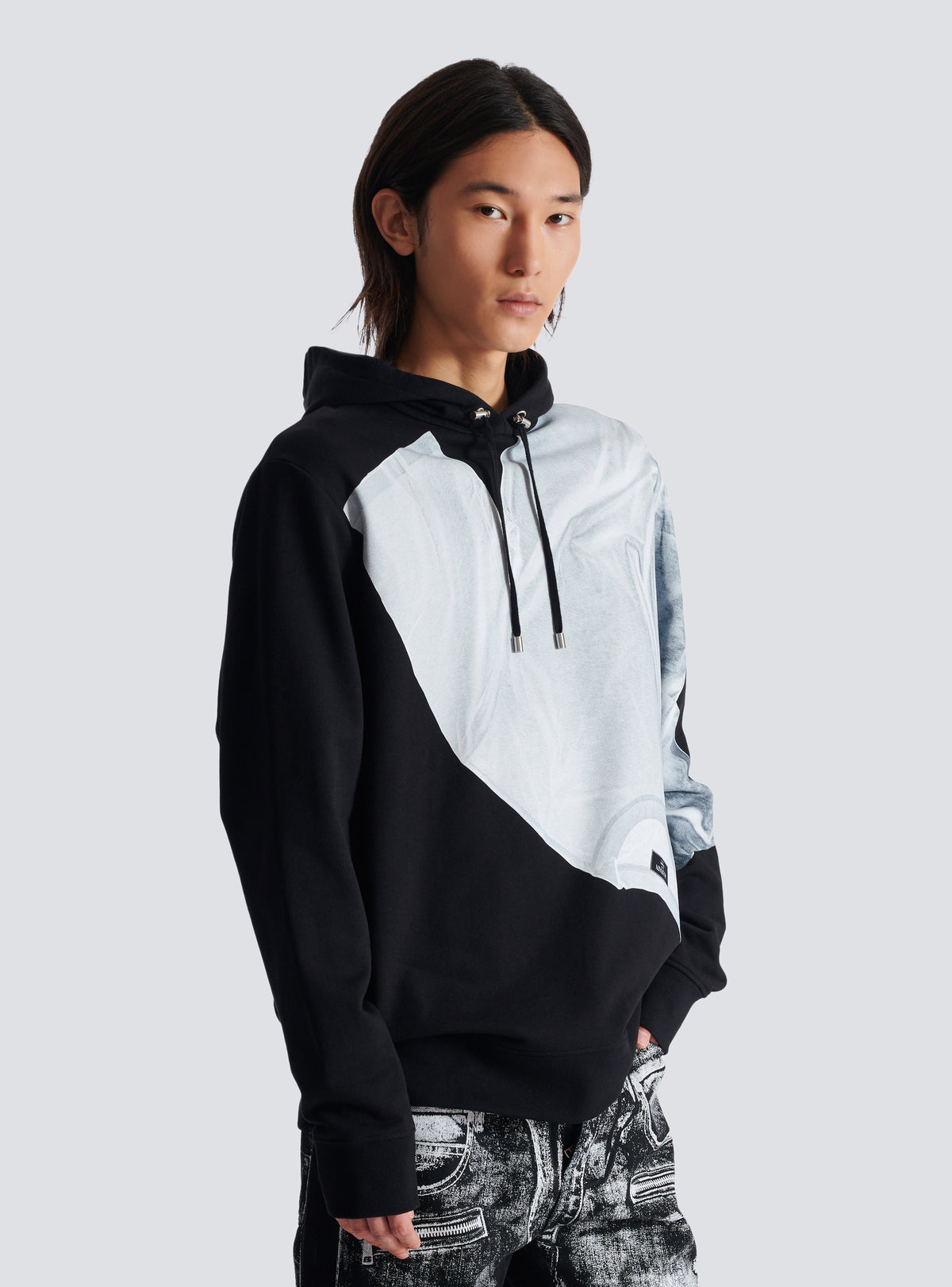Hoodie imprimé trompe-l'œil t-shirt - Noir & Blanc