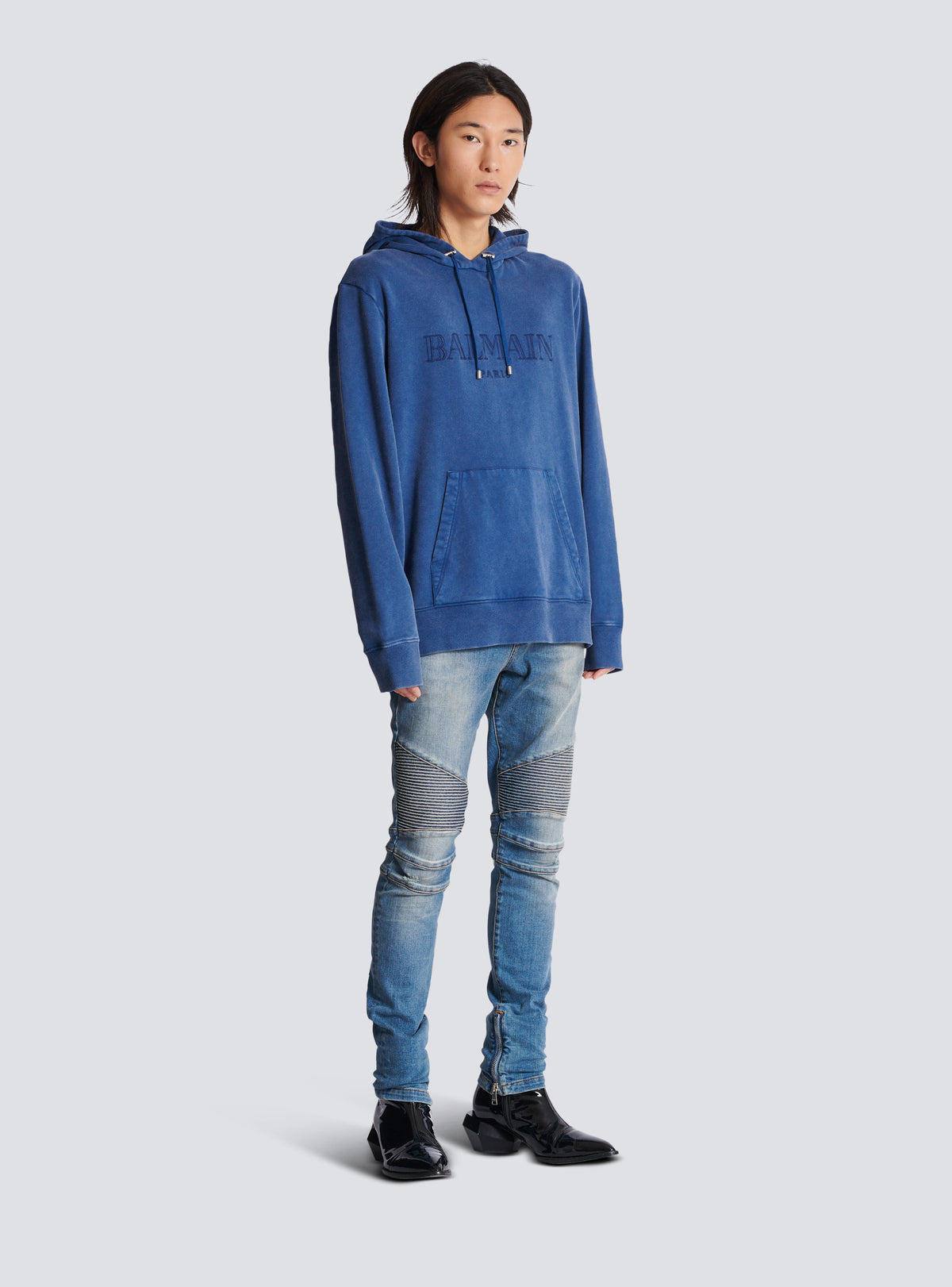 Hoodie brodé balmain vintage - Bleu & Bleu