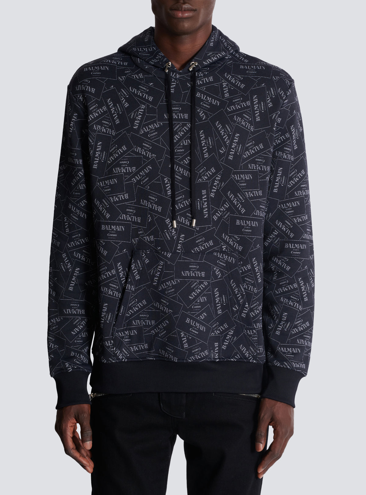 Hoodie imprimé motif étiquette balmain all-over - Noir & Blanc