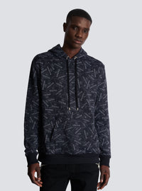 Hoodie imprimé motif étiquette balmain all-over - Noir & Blanc