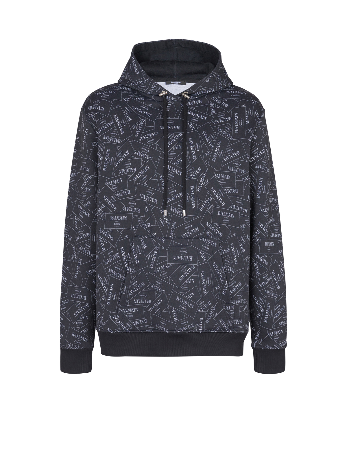 Hoodie imprimé motif étiquette balmain all-over - Noir & Blanc