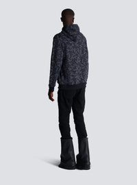 Hoodie imprimé motif étiquette balmain all-over - Noir & Blanc