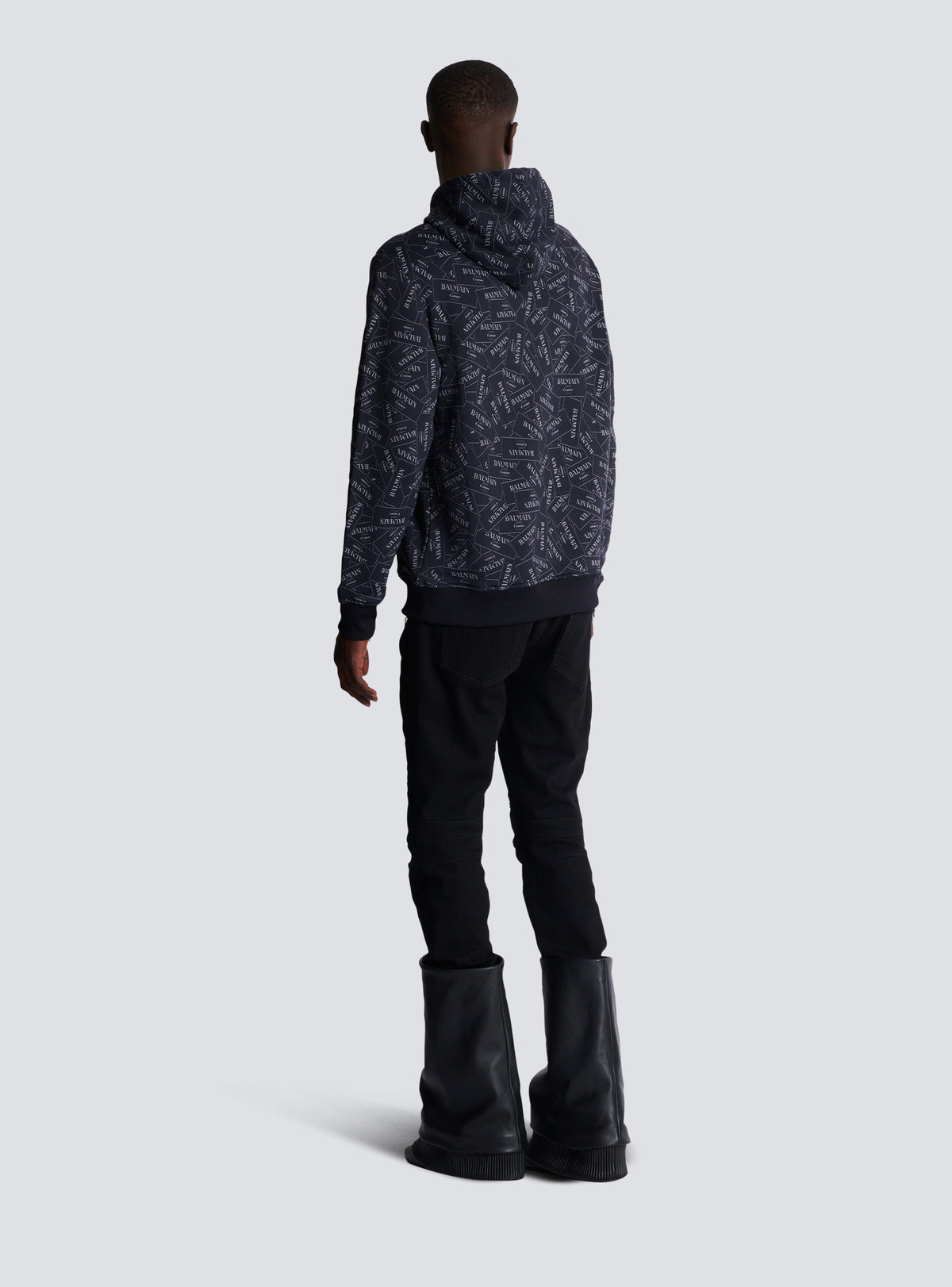 Hoodie imprimé motif étiquette balmain all-over - Noir & Blanc