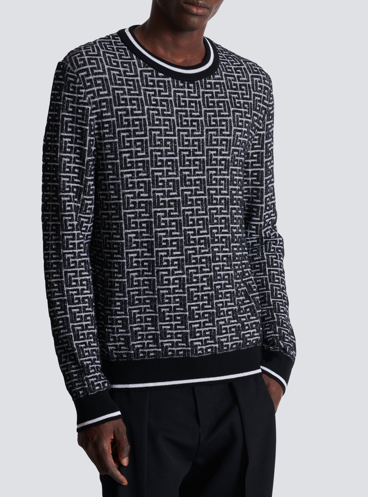 Wool crew-neck sweater - White & Black