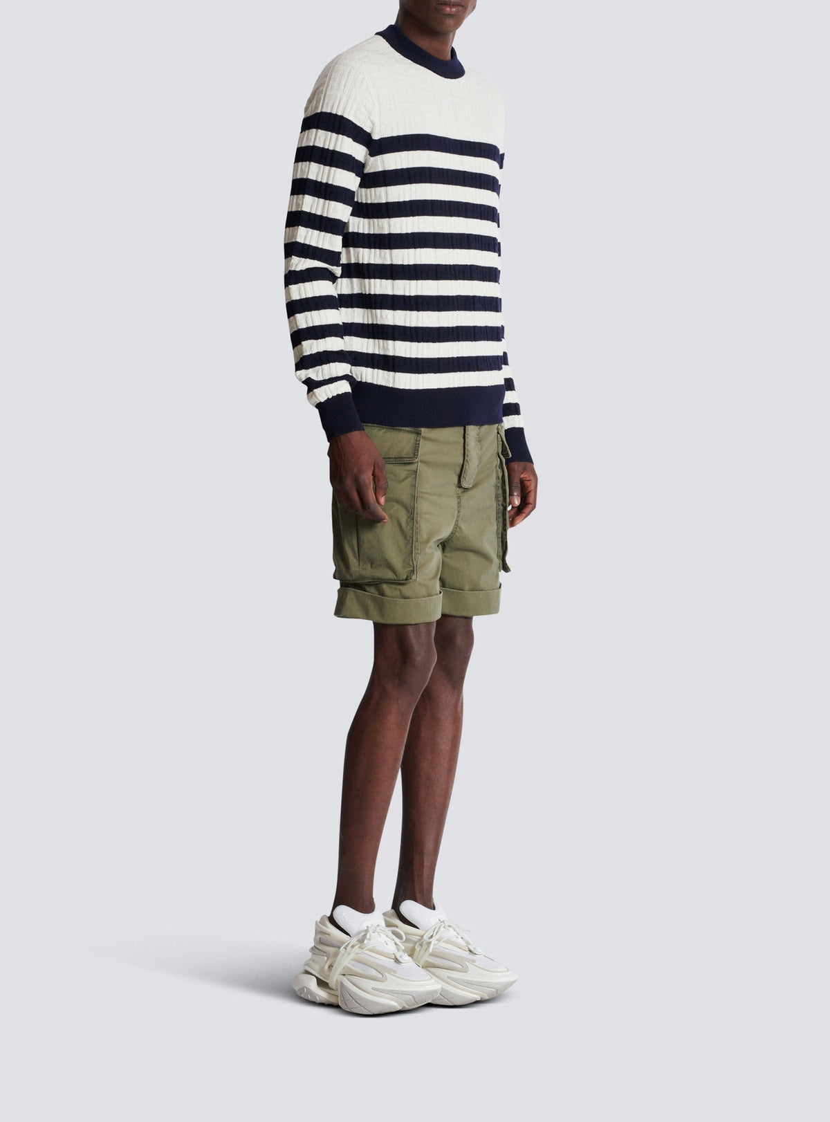 Pull marinière à monogramme en laine - Blanc & Marine