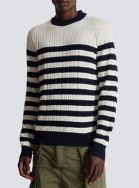 Pull marinière à monogramme en laine - Blanc & Marine