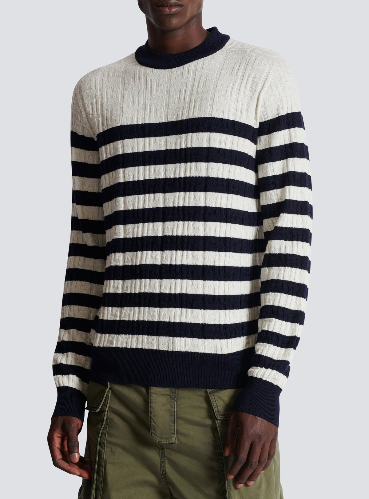 Pull marinière à monogramme en laine - Blanc & Marine