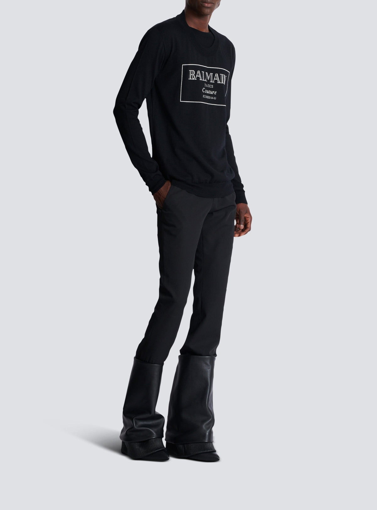 Pull à col rond en laine - Noir & Blanc